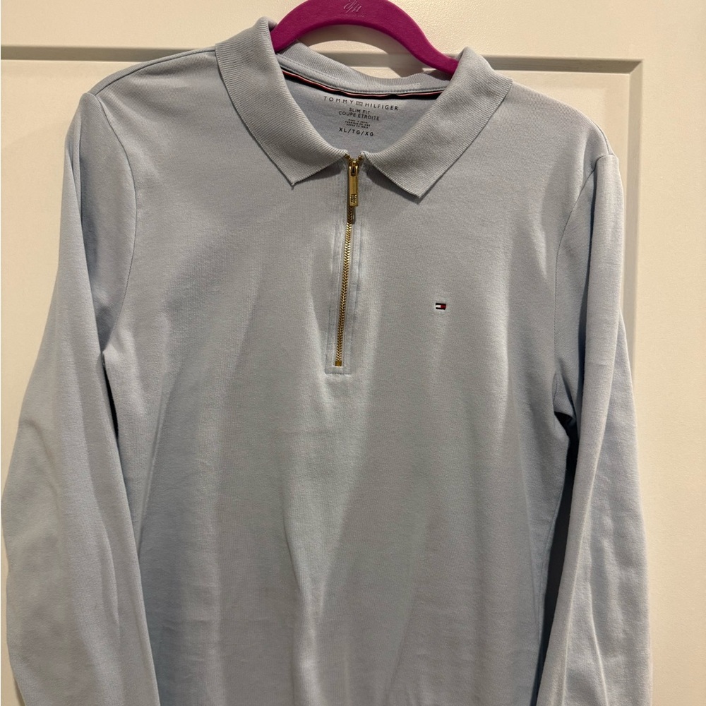 Tommy Hilfiger Light Blue long sleeve top with zip collar